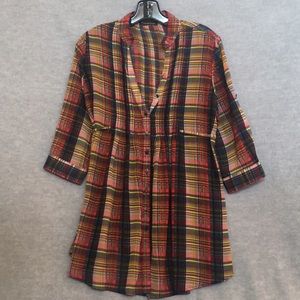 Twentyone Perky Plaid Gauzy Cool Summer BreezyTop w/ Fabric Buttons Tie Back